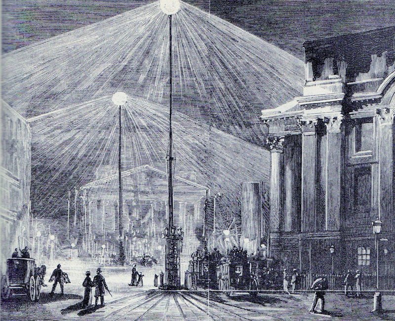 Siemens arc lights at Mansion  House, 1881.