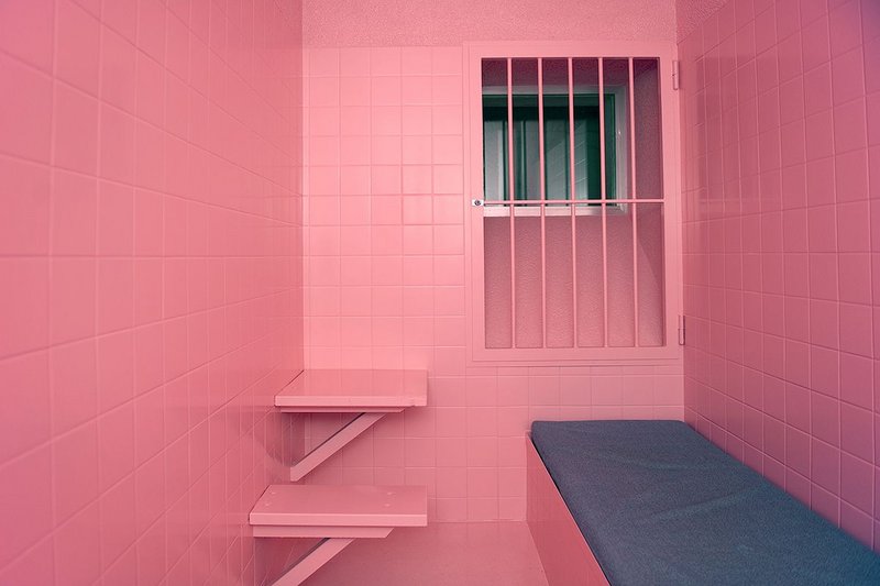 Cool Down Pink cabin, developed as a way of reducing aggressive behaviours in prison inmates by Daniela Späth, colour designer at Color Motion GmbH and Michael Steinlin, managing director at Dold Ag.
