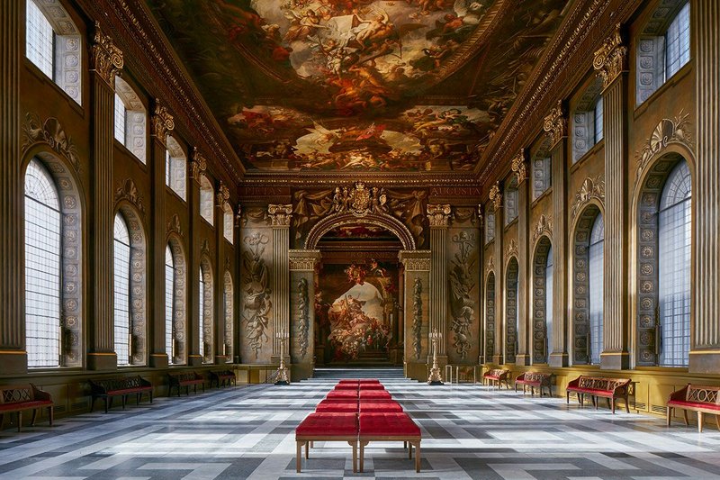 Sir James Thornhill’s ‘Sistine Chapel’ painting adorns Wren-Hawksmoor’s dining hall.