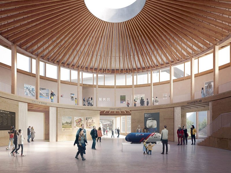 Can low tech design be scaled up? At Feilden Fowles’ National Railway Museum York Central Hall a 3500m² timber frame is planned.