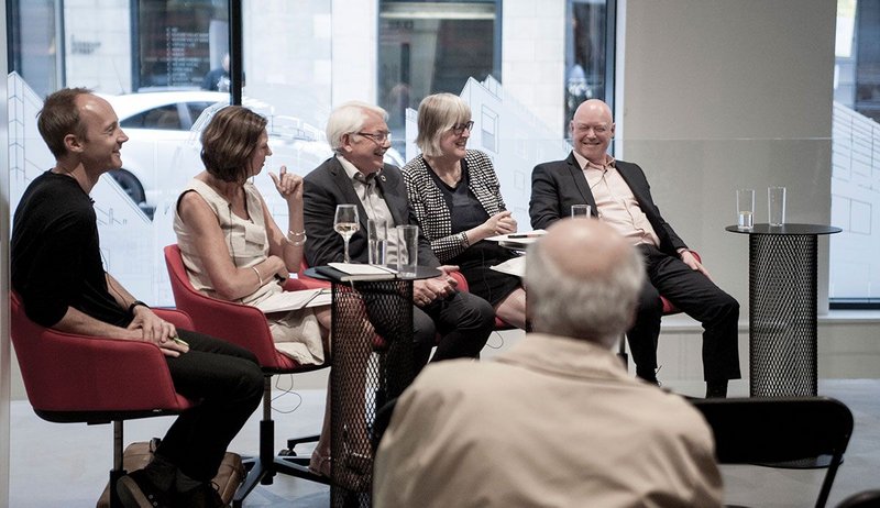 From left: Bell Phillips Architects’ Tim Bell, Levitt Bernstein’s Julia Park, Peter Head, June Barnes from Urban&Civic and Paul Jones, technology director at SPECIFIC.