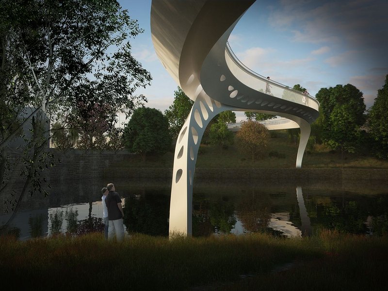 Salford Meadows Bridge competition scheme about to go in for planning. Tonkin Liu