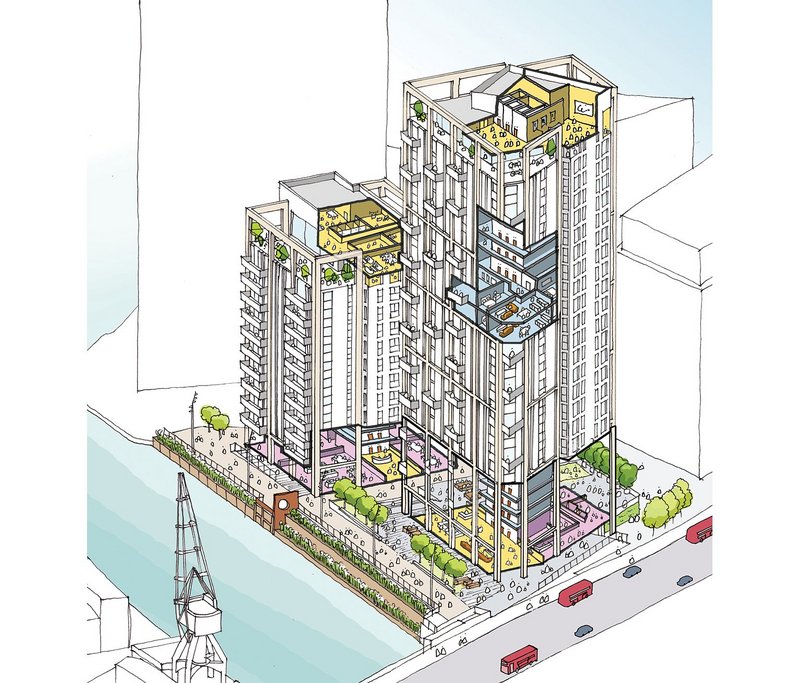 Family renting at Greenwich Creekside designed by Assael Architects. One of Essential Living’s plans for 5000 rented homes across the south east.