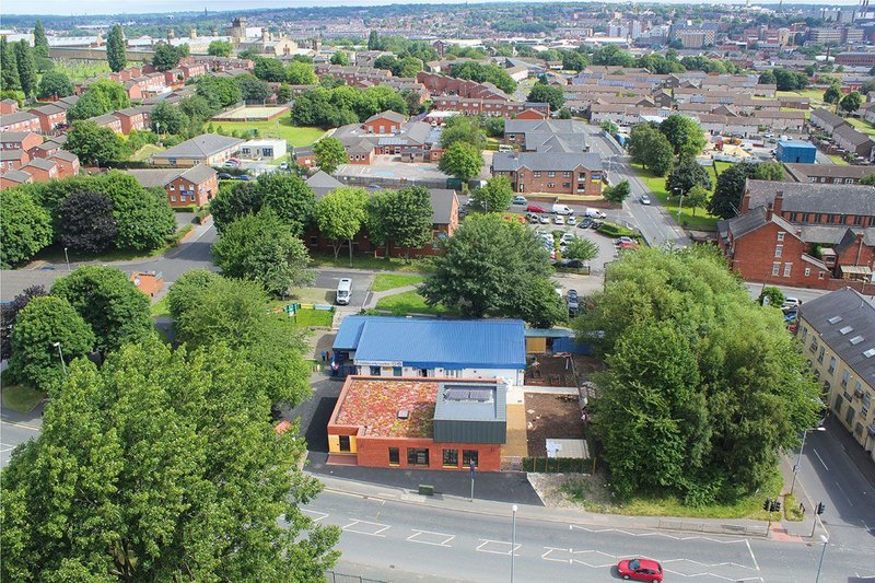 Aerial view of the New Wortley Community Centre in Leeds.