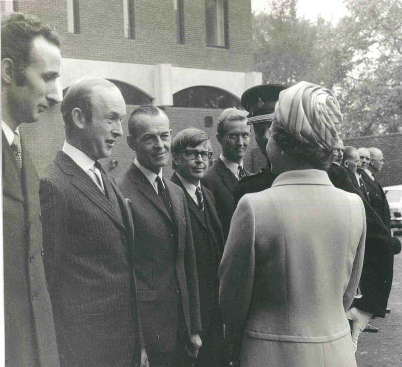 Dangerfield - second from left - with the Queen at the opening of Knightsbridge Barracks.