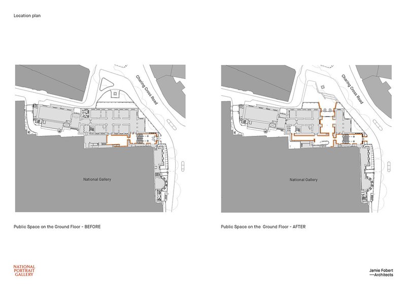 ‘Before and after’ plans showing interventions at ground-floor level. Credit: Jamie Fobert Architects