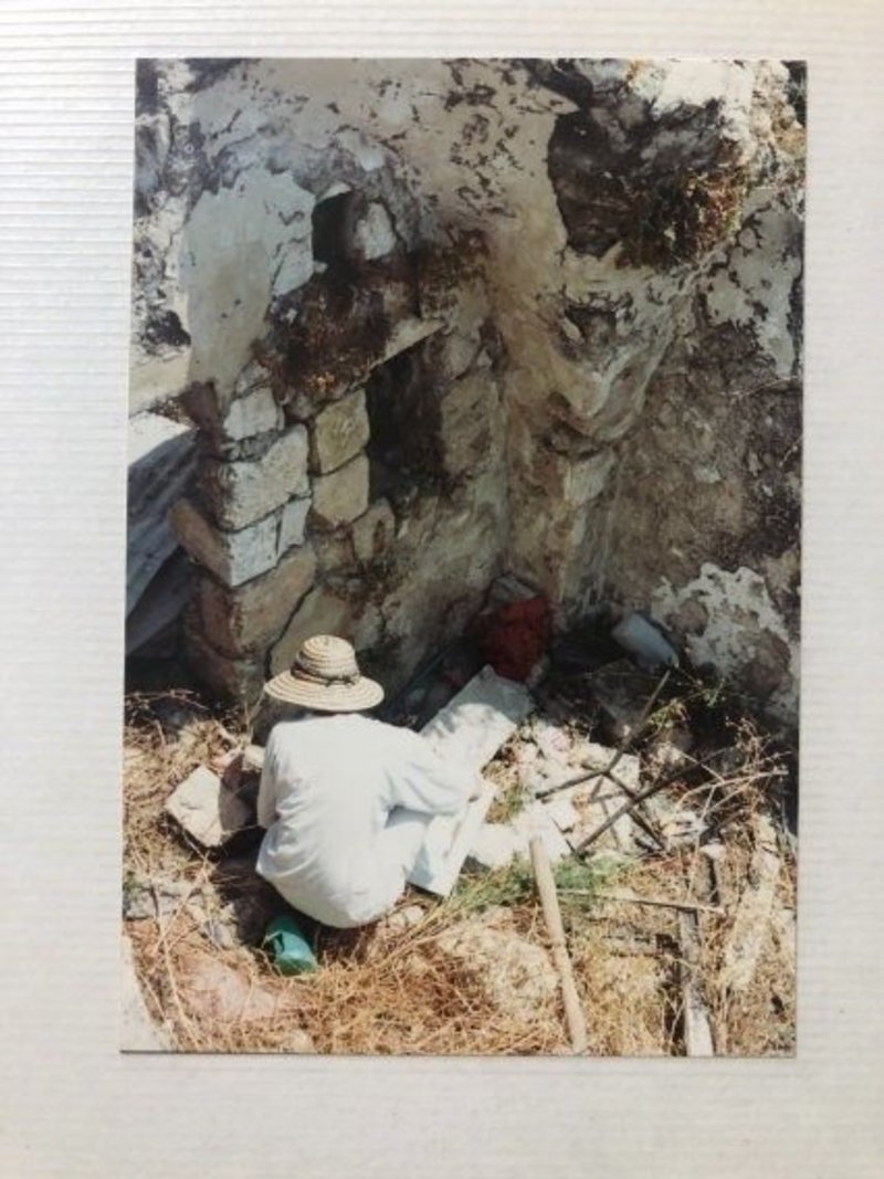 Photo of a fellow student undertaking a survey of an archaeological site in Israel, 1992.