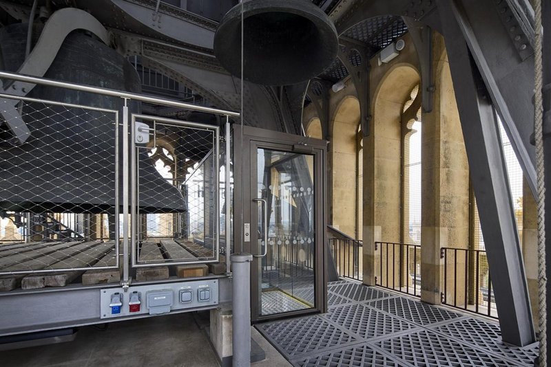 The hydraulic platform lift provides access into the belfry.