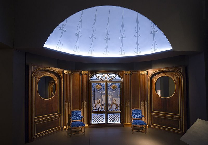 Sun King (Louis XIV) - inspired interior decoration from the liner The France at the V&A exhibition Ocean Liners: Speed and Style, 3 February - 17 June 2018.
