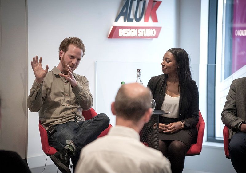 Will Sandy, creative director at The Edible Bus Stop, with Chloe Obi, head of BIM for Bouygues UK, at the second panel debate.