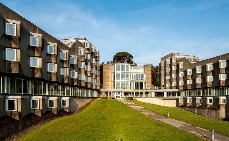 Andrew Melville Hall, St Andrews, Fife; student hall of residence, 1966-8 by James Stirling.