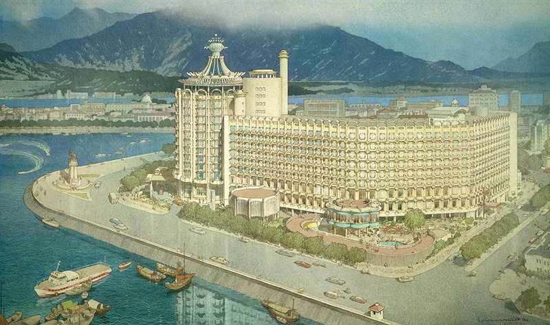 Bird’s-eye view of the proposed Lisboa Hotel and Casino in China, Lawrence Wright, 1966. Credit: RIBA Collections