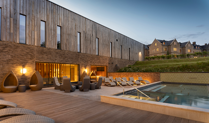 The Spa at South Lodge featuring Vandersanden Lithium facing bricks. The horizontal lines of the brickwork complement vertical oak cladding.