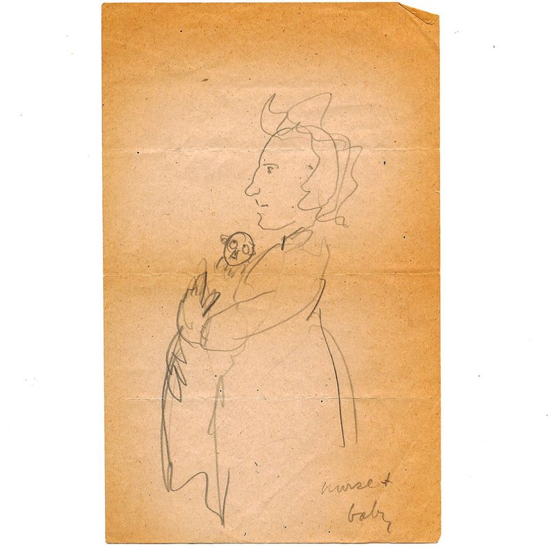 Lutyens’ drawing of himself as a baby, nursed by his friend Austen Hall.