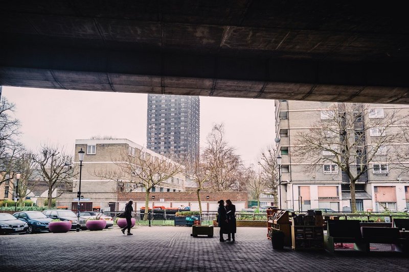 Grenfell Tower after the fire of 2017.