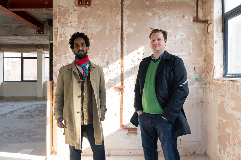 Jonathan Hagos (left) and Tom Bell (right) at Freehaus Design's Africa Centre currently under construction in Southwark.