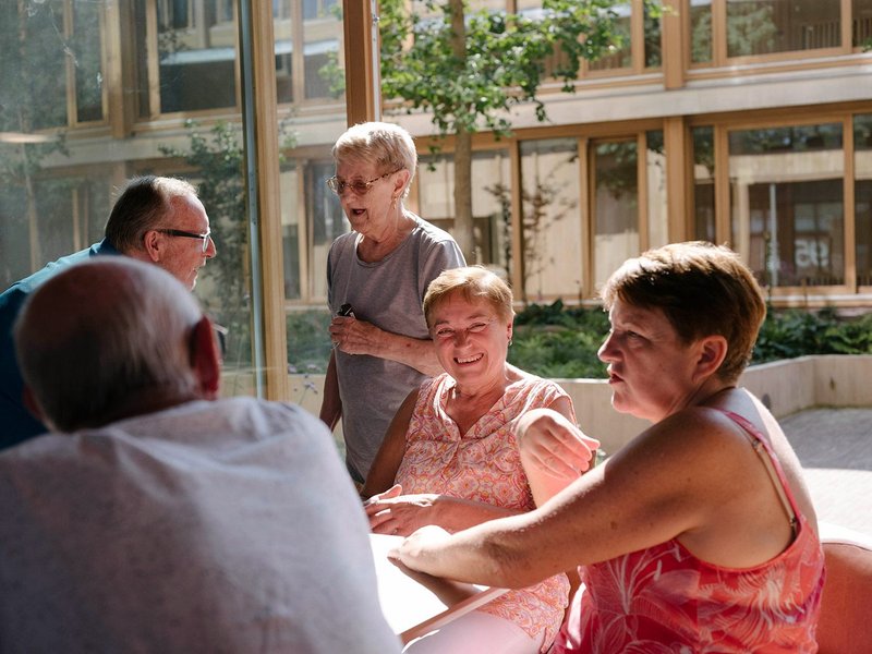 Residents at the Appleby Blue almshouse, Southwark, designed by Witherford Watson Mann.