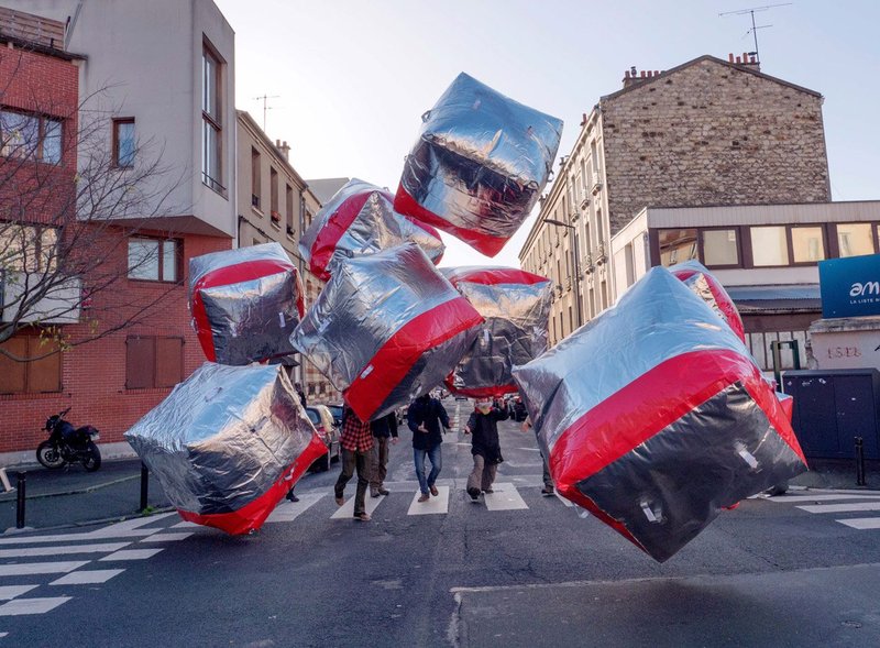 Tools for Action’s Inflatable ‘Cobblestones’ were used to create playful, moveable barricades during a series of protests in Europe from 2012 onwards.