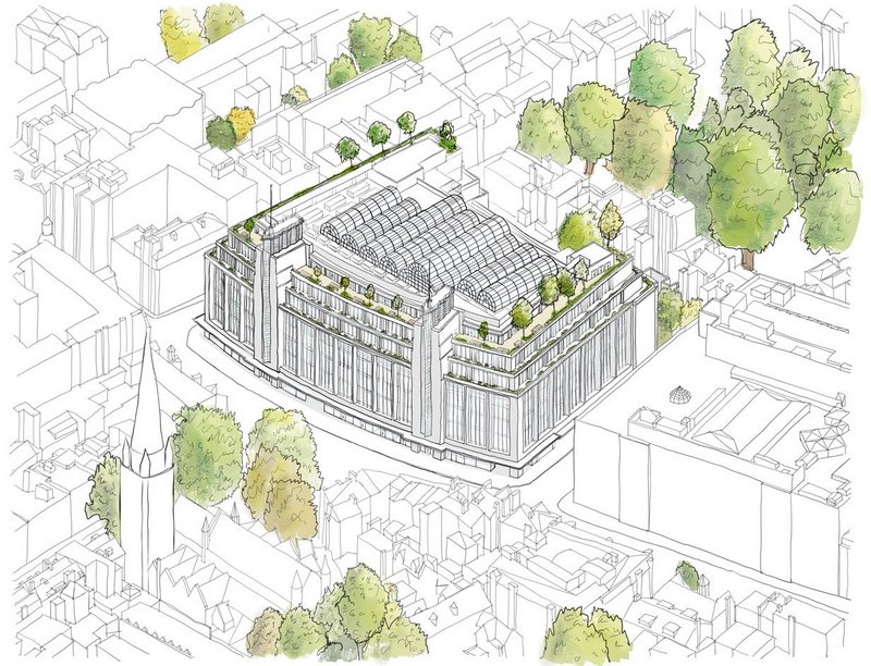 Emrys Architects’ plan for Barkers of Kensington places offices around an atrium.