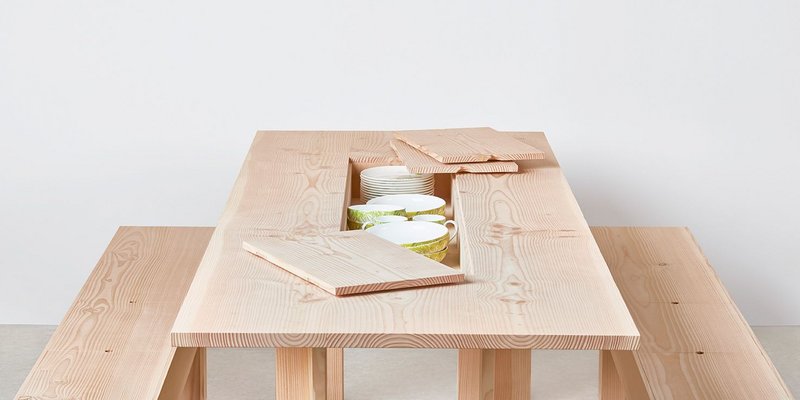 Space saver: Planks dining table and benches designed by Max Lamb for Benchmark.