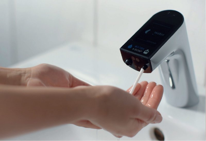 The Intellimix tap by Ideal Standard features a built-in soap dispenser.