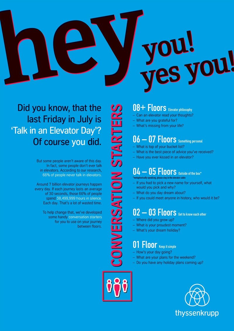 Thyssenkrupp’s ‘Elevator Conversation Starter Guide'.