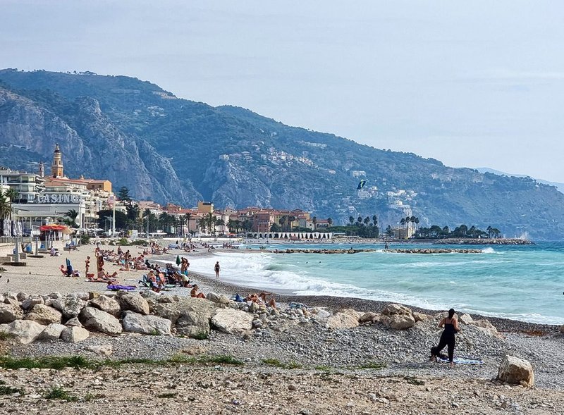 Menton beach in France and a view to Italy.