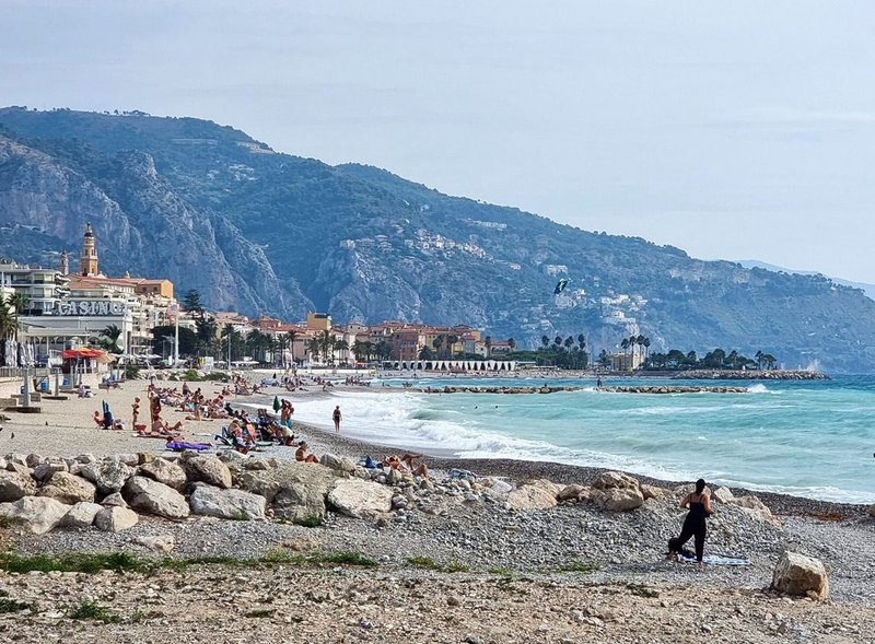Menton beach in France and a view to Italy.
