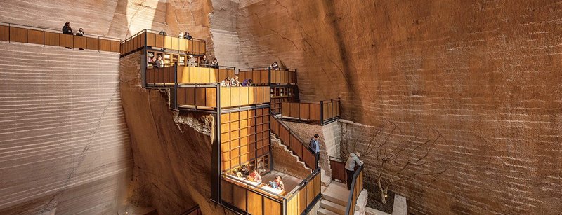 Timber-built cultural centre within a stone quarry in Zhejiang Province, China, designed by Xu Tiantian of DnA_ Design and Architecture, a speaker at Bauhaus Earth’s Reconstructing the Future conference.