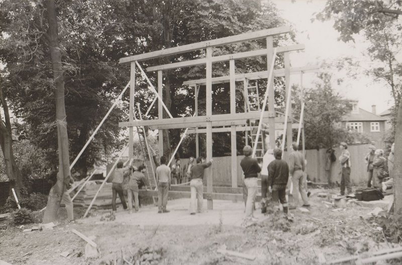 Erecting the structure.