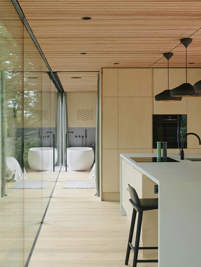 The 50m² cabin is effectively designed a single volume.
