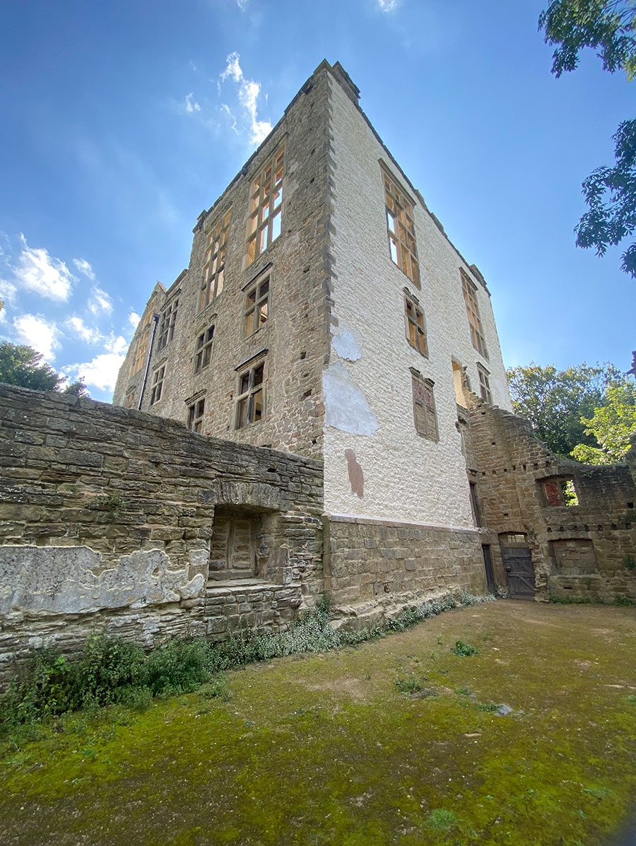 The west face has received a full application of new harling.