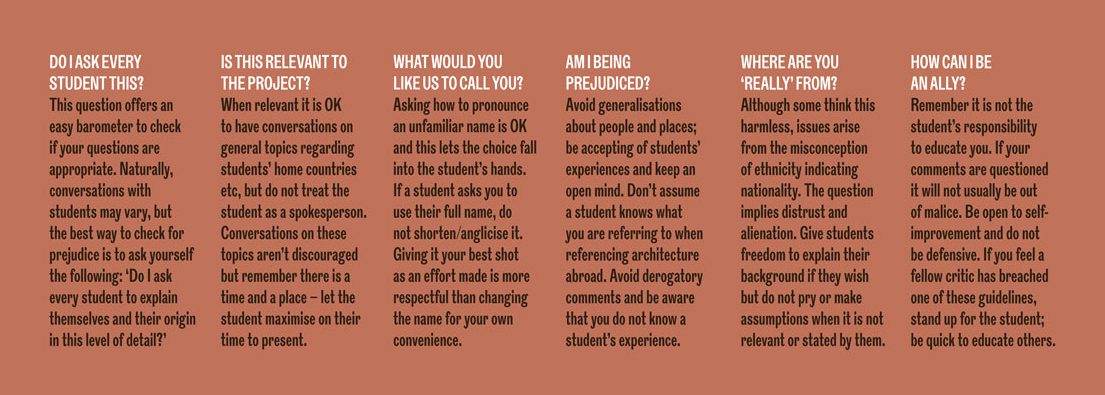 The Inclusive Review. Six key questions to bear in mind to conduct an actively anti-racist architecture review.