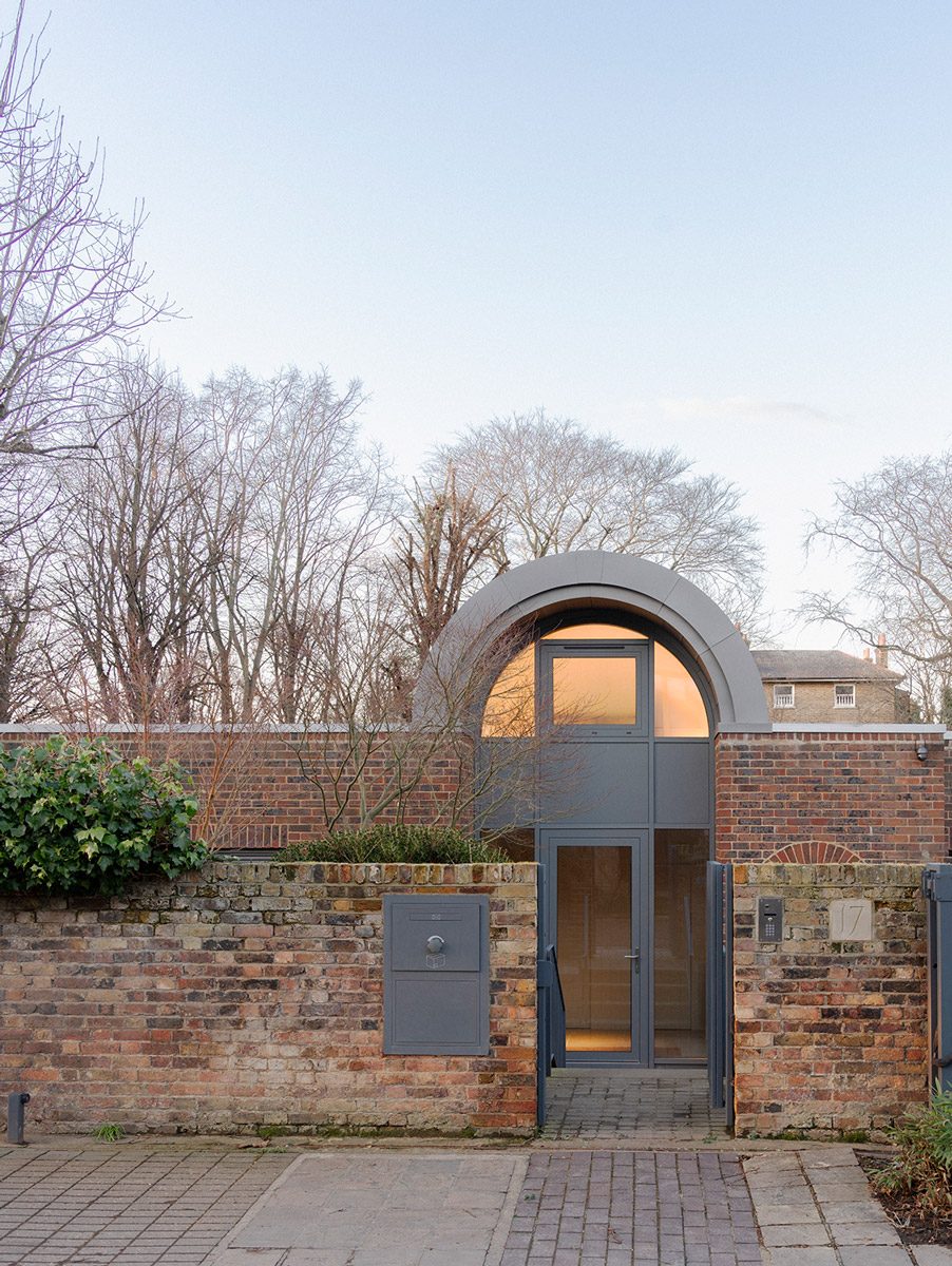 Natural zinc clads the vaulted roof.