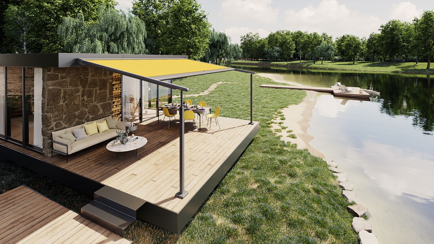 Sun protection made in Germany: the Markilux Pergola Cubic awning has a cover that can be repositioned as the sun moves.