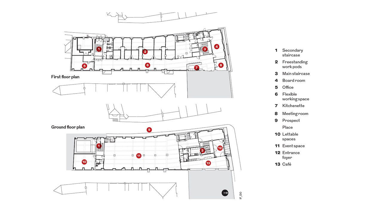 Ground and first floor plans.