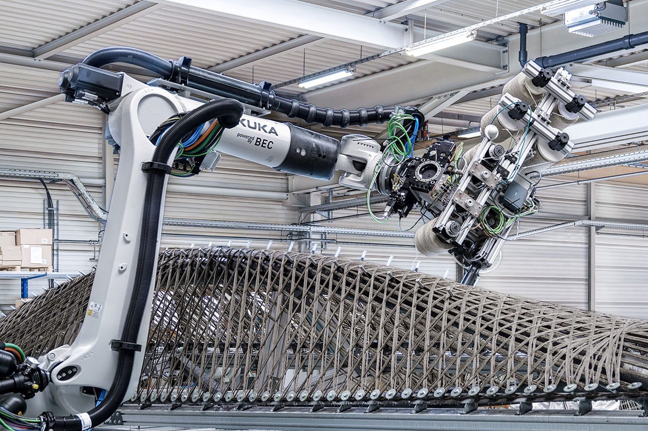 The flax fibre was wound by a 6-axis robotic arm equipped with a custom end effector.