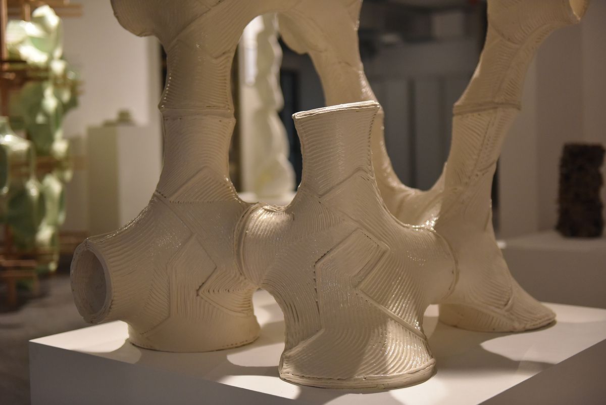 Ceramic components printed at Grymsdyke Farm using six axes of robotic arm movement.