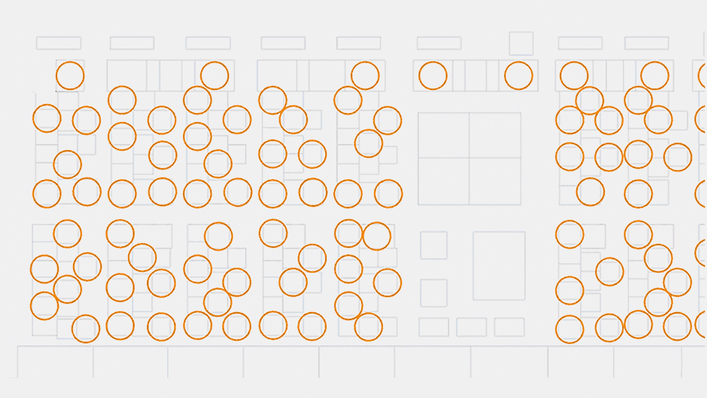 ...the same layout with employees separated at a distance.