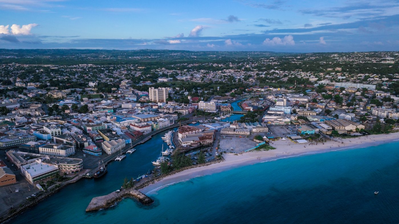 Aerial view of Bridgetown, Barbados with the competition site in the centre.