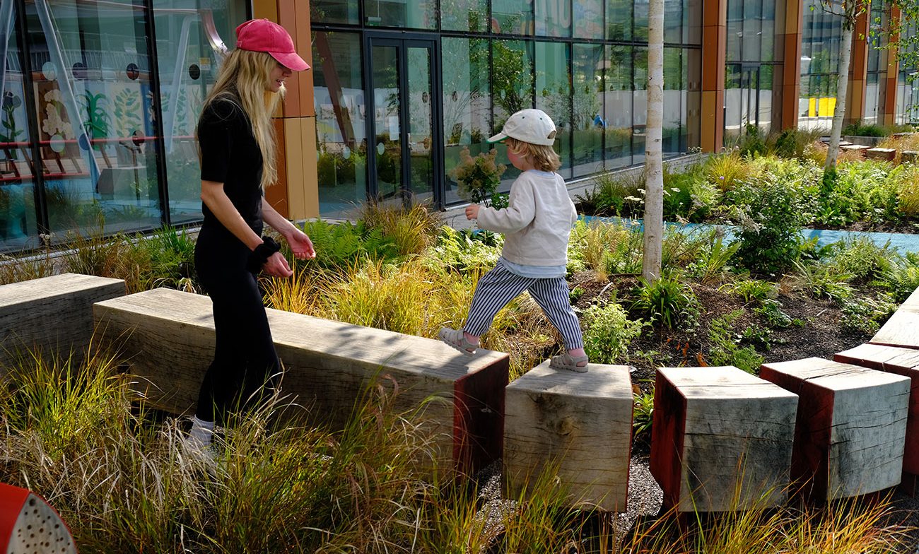 A timber trail that doubles as seating: Collin Street playground, Nottingham, designed by Playequip.