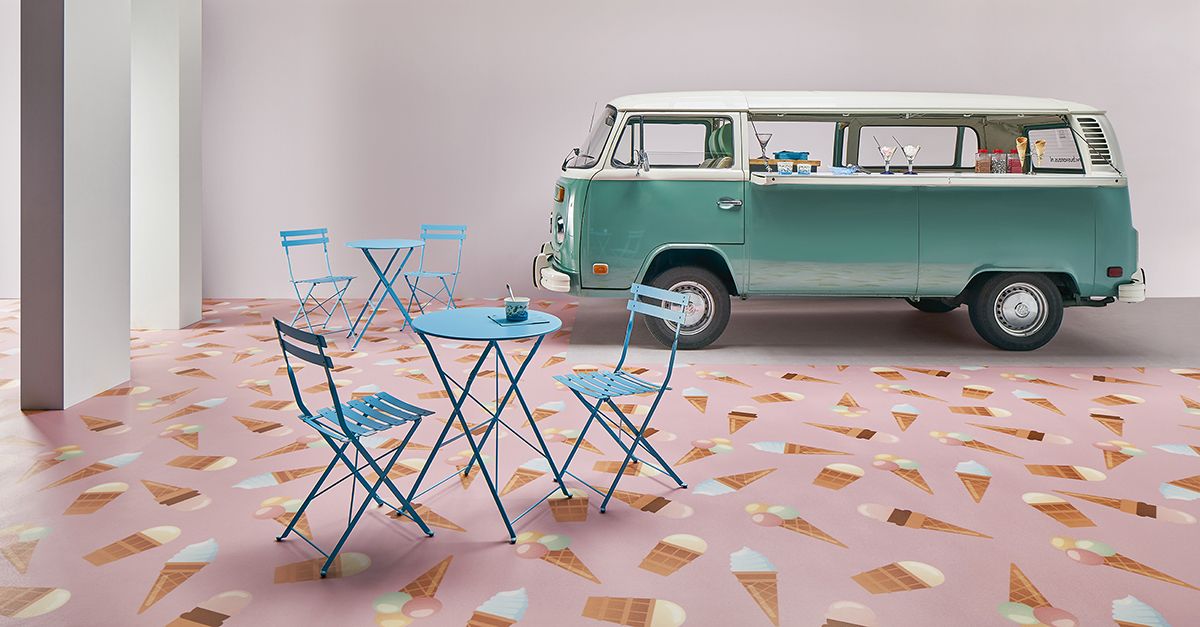 Forbo safety vinyl flooring can be specified in bold colours and patterns.